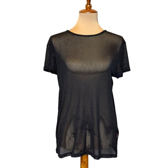 TRIPP NYC Sheer Black Mesh Short Sleeve Top M - Picture 1 of 6